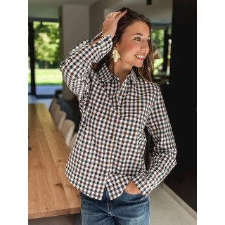 Chemise à carreaux Maélya - Bleu marine/Chocolat