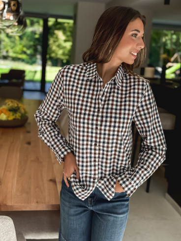 Chemise à carreaux Maélya - Bleu marine/Chocolat