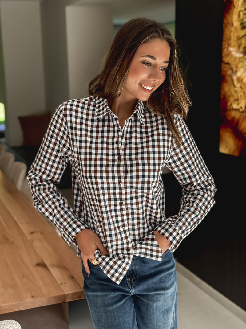 Chemise à carreaux Maélya - Bleu marine/Chocolat
