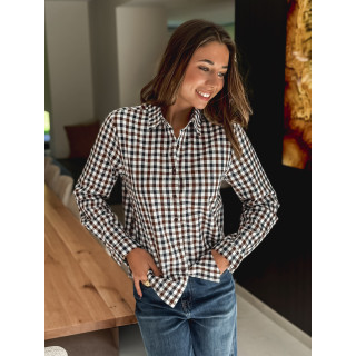 Chemise à carreaux Maélya - Bleu marine/Chocolat
