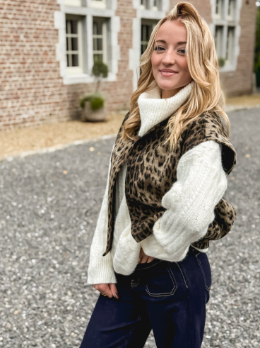 Gilet sans manches Léopard Faustina - Beige/Noir