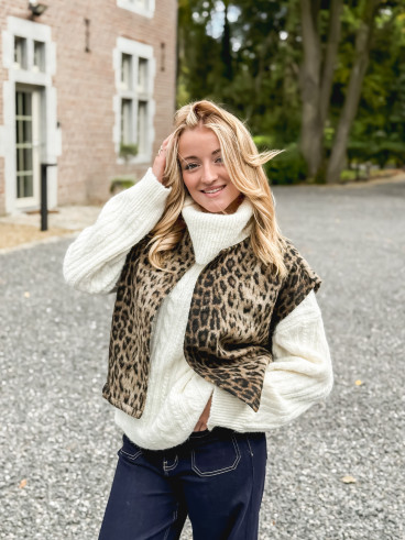 Gilet sans manches Léopard Faustina - Beige/Noir