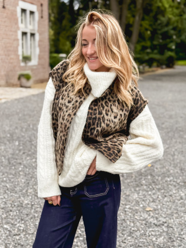 Gilet sans manches Léopard Faustina - Beige/Noir