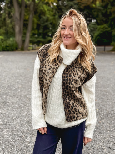 Gilet sans manches Léopard Faustina - Beige/Noir