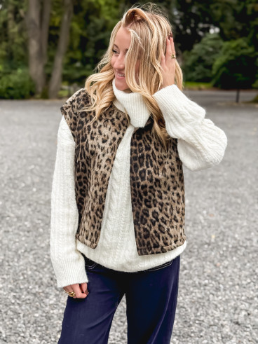 Gilet sans manches Léopard Faustina - Beige/Noir