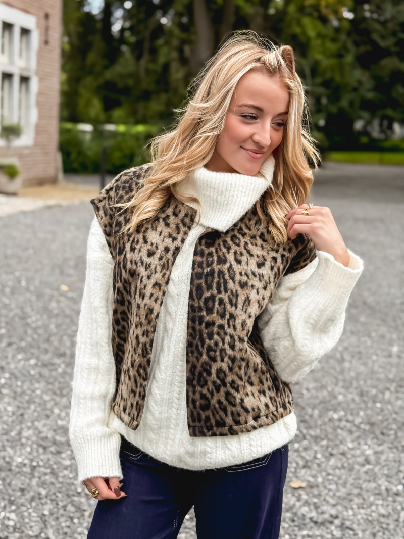 Gilet sans manches Léopard Faustina - Beige/Noir