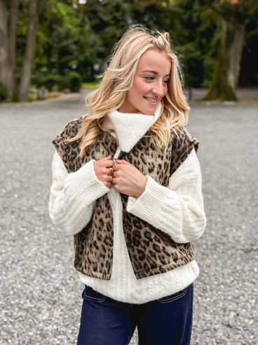Gilet sans manches Léopard Yvanna - Beige/Noir Gilet sans manches Léopard Yvanna - Beige/Noir