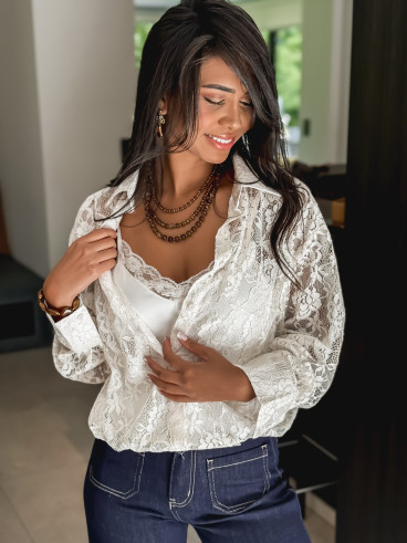 Chemise en dentelle Célysia - Ecru
