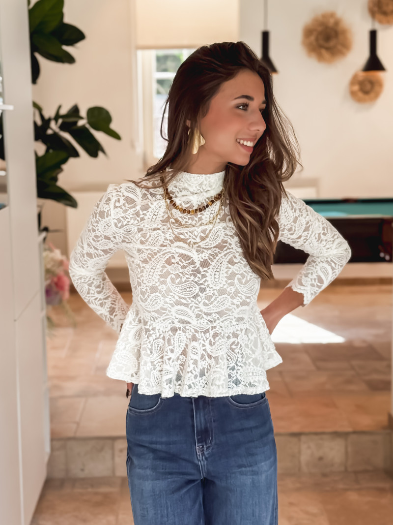 Blouse en dentelle Floréna - Ecru