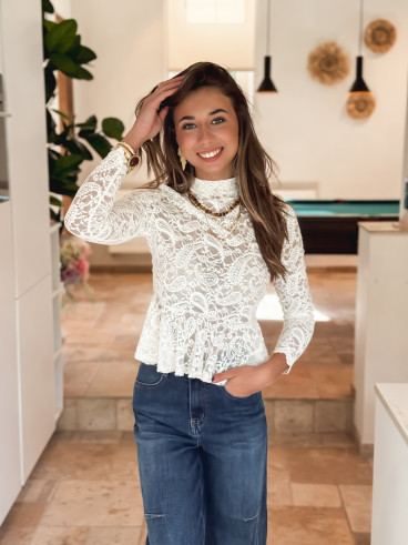 Blouse en dentelle Floréna - Ecru