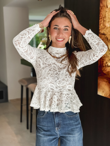 Blouse en dentelle Floréna - Ecru
