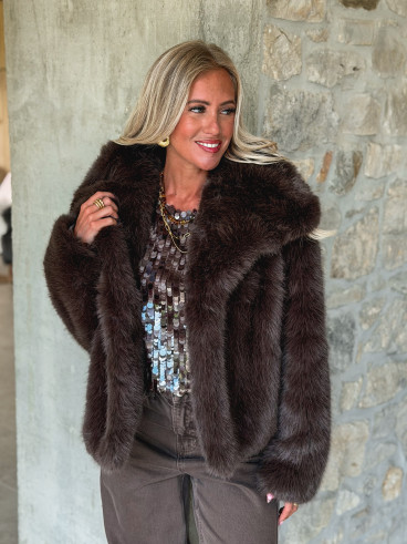 Veste en fausse fourrure Régina - Chocolat