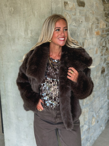 Veste en fausse fourrure Régina - Chocolat