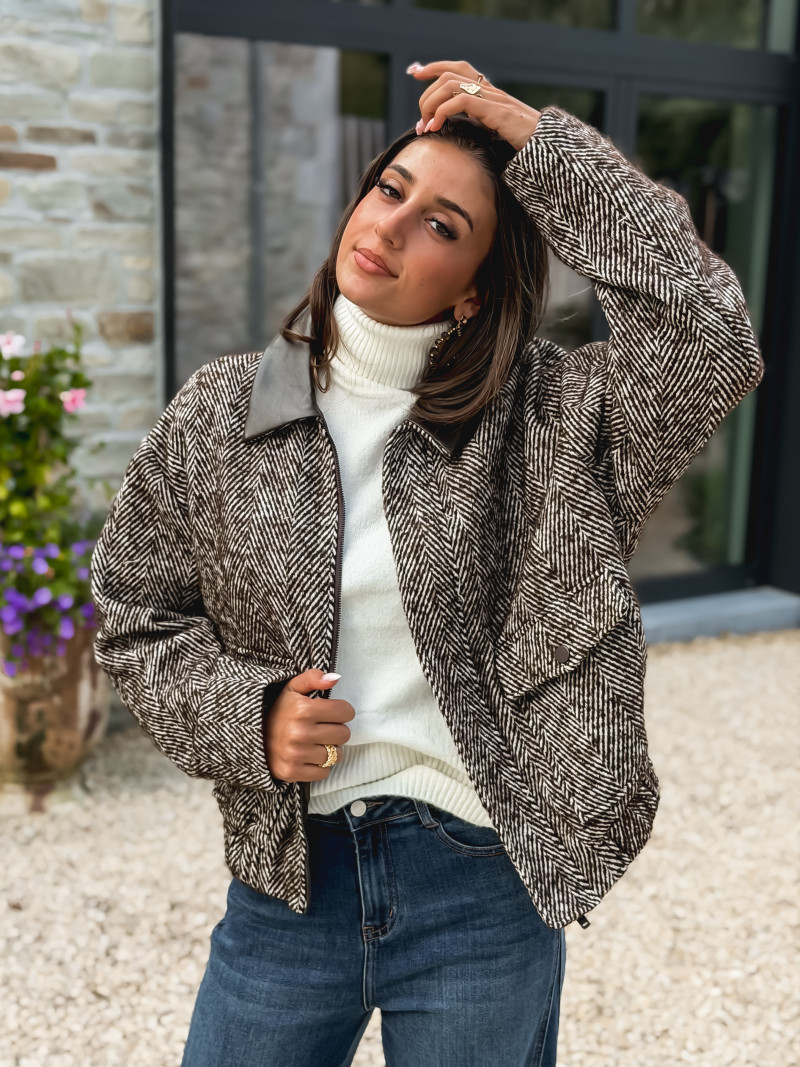 Veste à motifs Carolle - Chocolat/Blanc