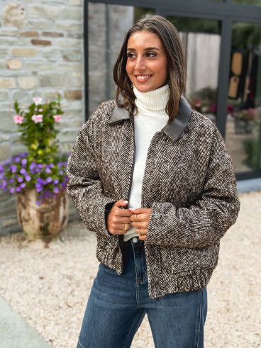 Veste à motifs Carolle - Chocolat/Blanc