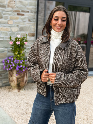Veste à motifs Carolle - Chocolat/Blanc