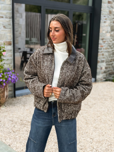 Veste à motifs Carolle - Chocolat/Blanc