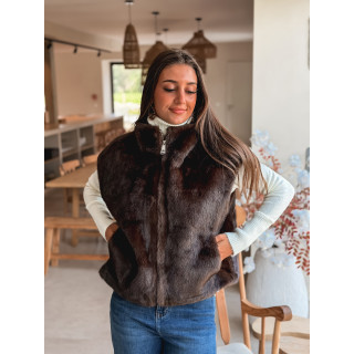 Veste en fourrure sans manches Samira - Chocolat