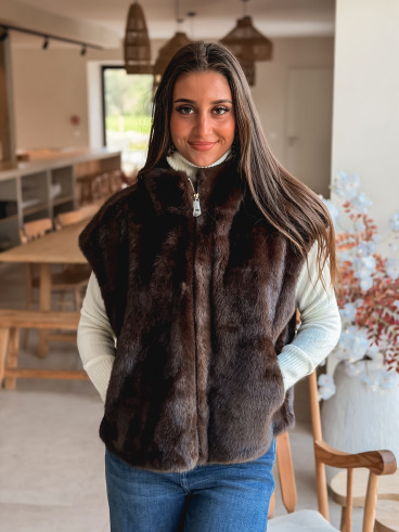 Veste en fourrure sans manches Samira - Chocolat