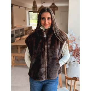 Veste en fourrure sans manches Samira - Chocolat