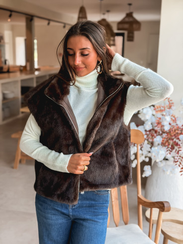 Veste en fourrure sans manches Samira - Chocolat