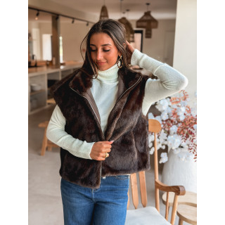Veste en fourrure sans manches Samira - Chocolat