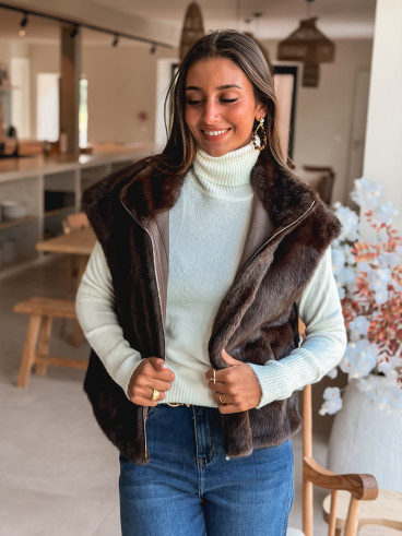Veste en fourrure sans manches Samira - Chocolat
