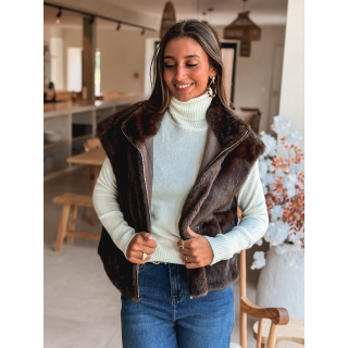 Veste en fourrure sans manches Samira - Chocolat