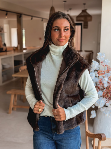 Veste en fourrure sans manches Samira - Chocolat