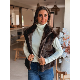 Veste en fourrure sans manches Samira - Chocolat