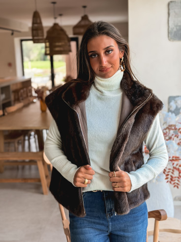 Veste en fourrure sans manches Samira - Chocolat