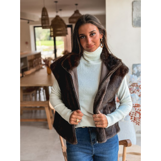 Veste en fourrure sans manches Samira - Chocolat