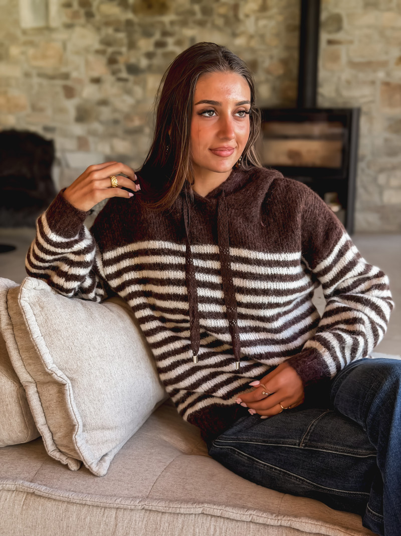 Pull ligné Azola - Chocolat/Ecru