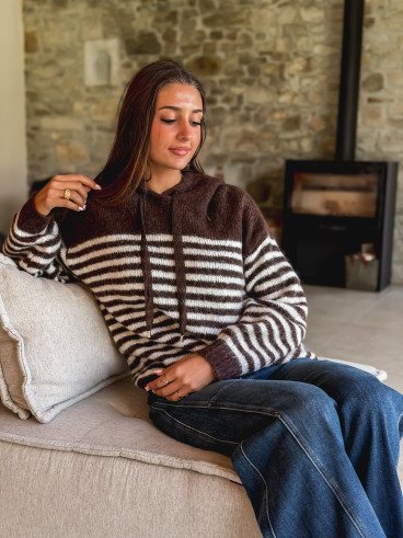 Pull ligné Azola - Chocolat/Ecru