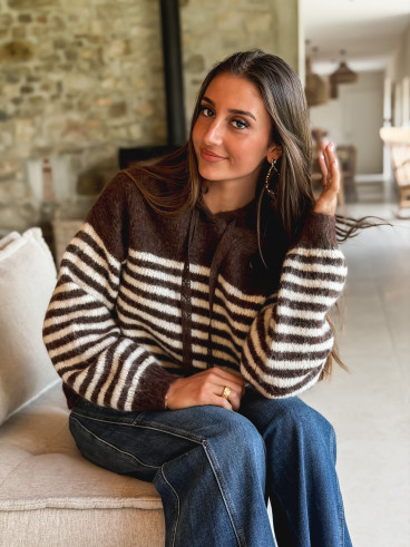 Pull ligné Azola - Chocolat/Ecru