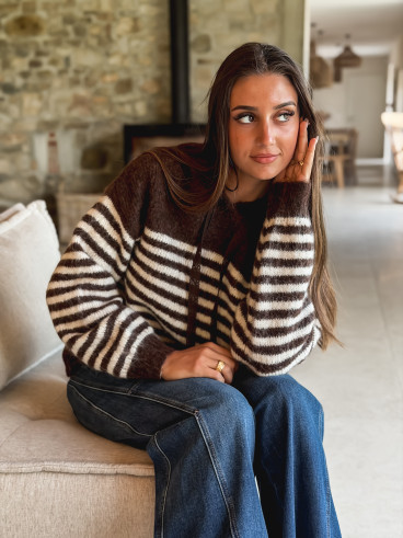 Pull ligné Azola - Chocolat/Ecru