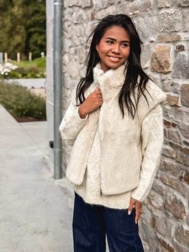 Veste en fourrure sans manches Samira - Beige
