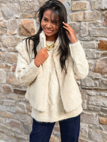 Veste en fourrure sans manches Samira - Beige
