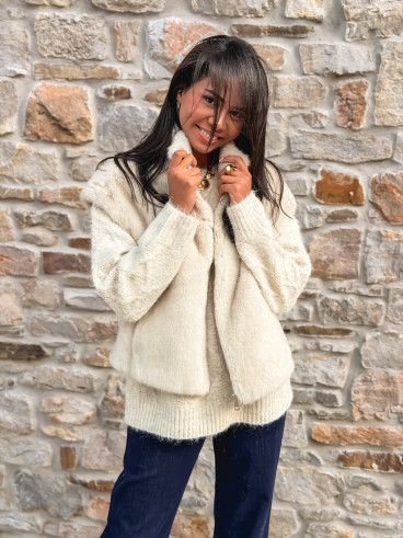 Veste en fourrure sans manches Samira - Beige