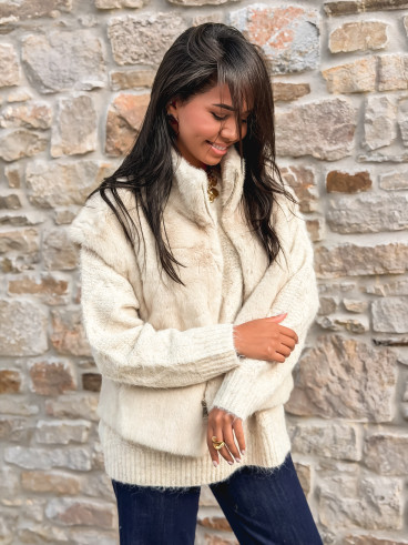 Veste en fourrure sans manches Samira - Beige