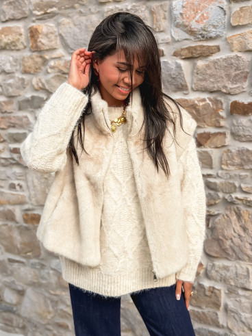 Veste en fourrure sans manches Samira - Beige