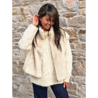 Veste en fourrure sans manches Samira - Beige