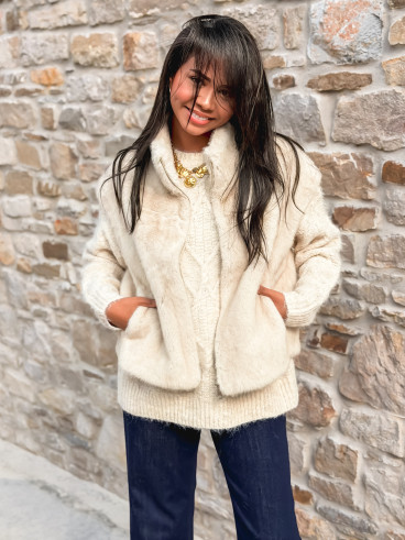 Veste en fourrure sans manches Samira - Beige