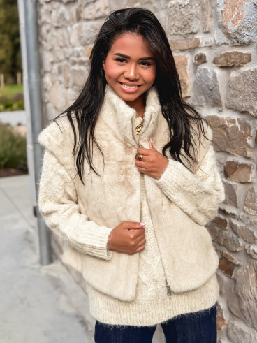 Veste en fourrure sans manches Samira - Beige