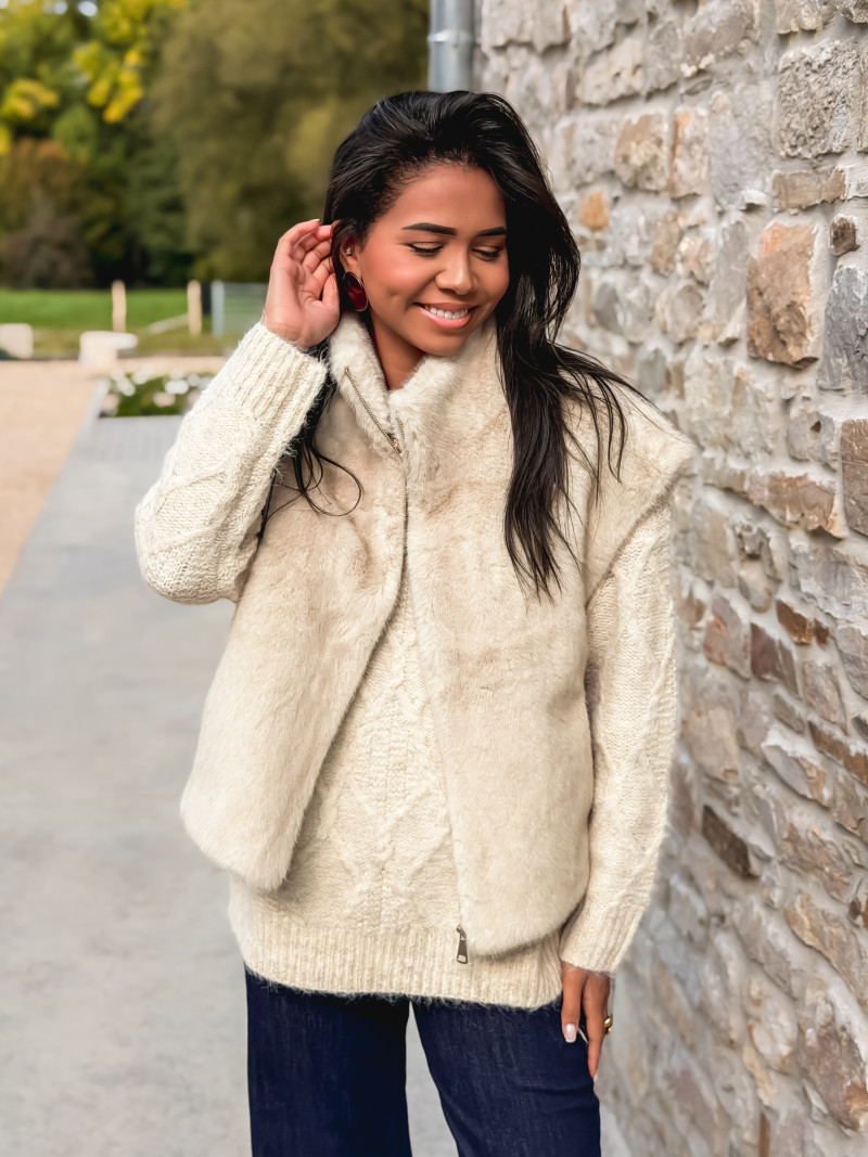 Veste en fourrure sans manches Samira - Beige