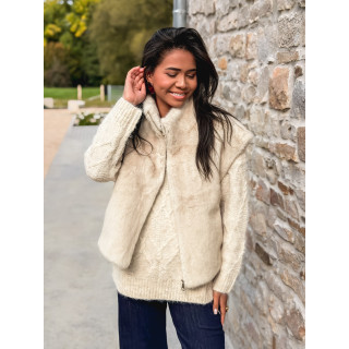 Veste en fourrure sans manches Samira - Beige