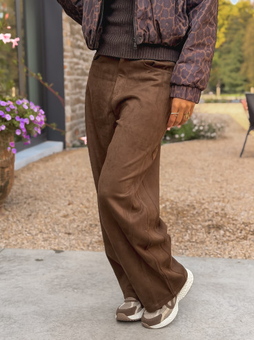 Pantalon en daim Nati - Chocolat
