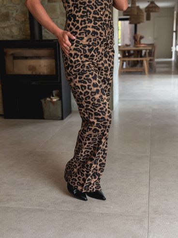Pantalon léopard Aymera - Taupe/Noir