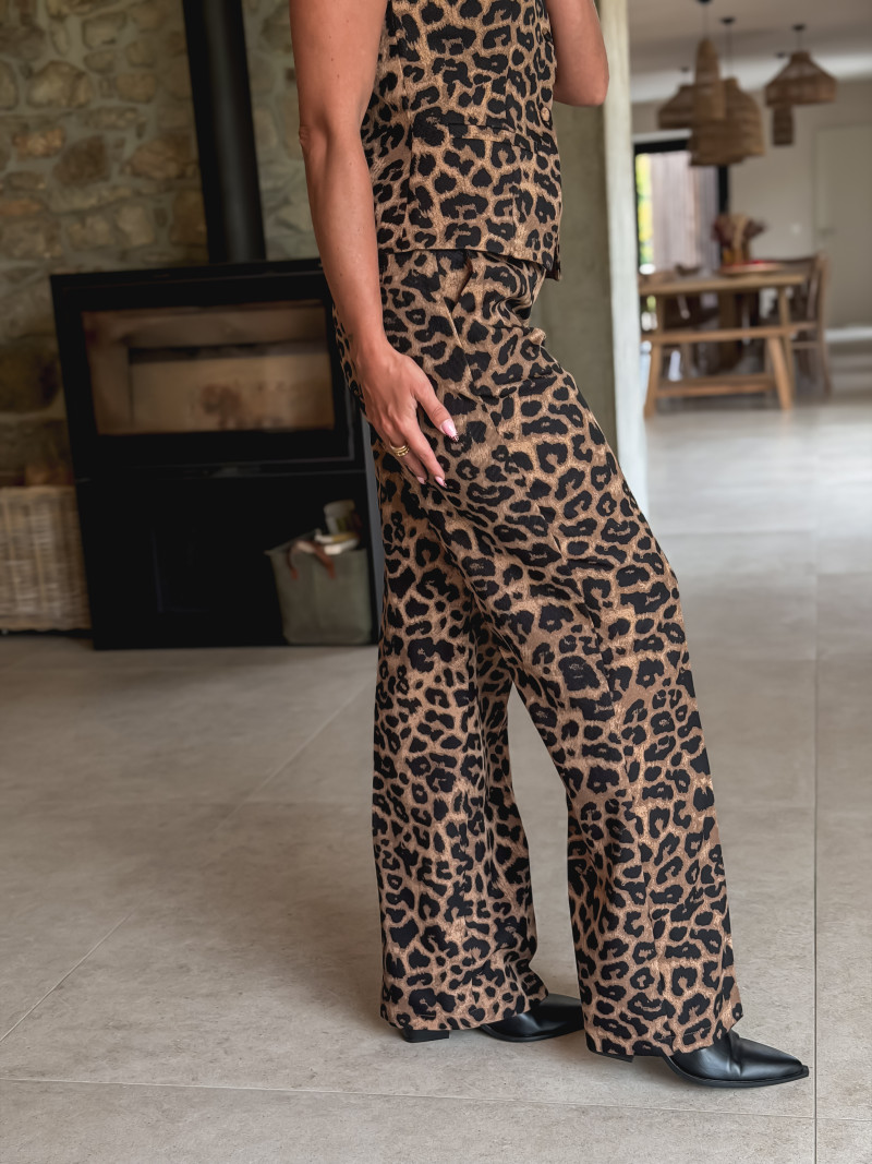 Pantalon léopard Aymera - Taupe/Noir