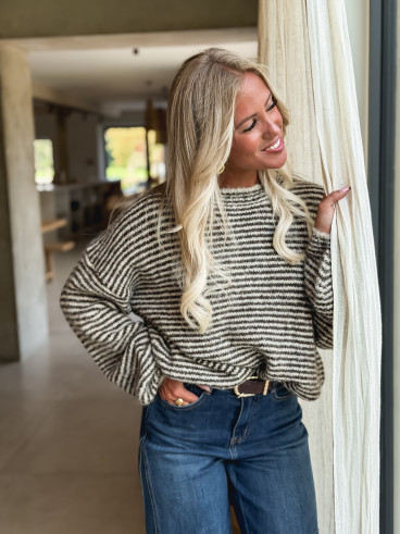 Pull ligné Melivane - Beige/Chocolat
